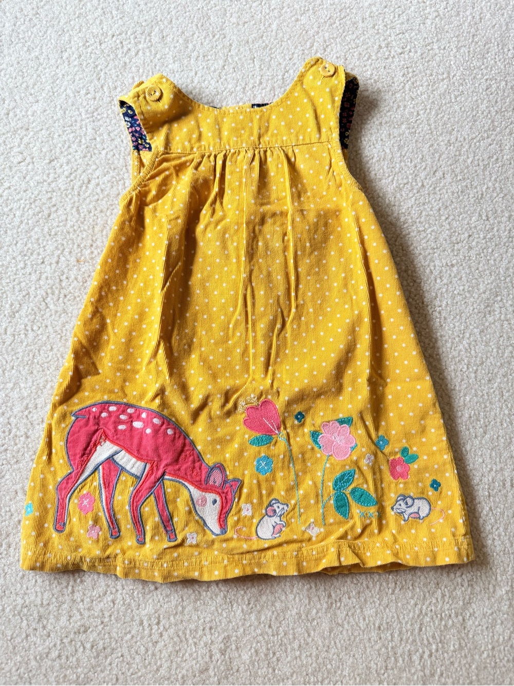 JoJo Maman Bebe Mustard Yellow Polka Dot Deer Appliqué Dress